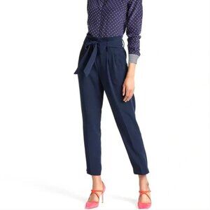 Boden Navy Melina Paperbag Pants High Waist Cropped Tapered Dress Trousers, size